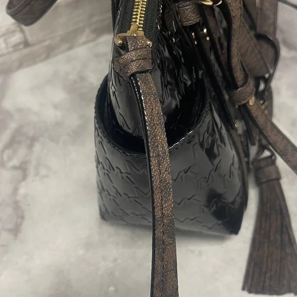 Michael Kors Sullivan Patent Leather Black and Brown Satchel Crossbody & Wallet - Picture 12 of 14